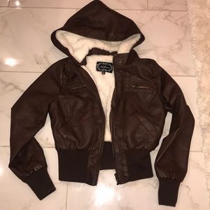 Brown Hooded Bomber Jacket